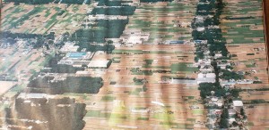 左の森林が落ち葉堆肥を集めるための雑木林、中央が0.05ha×64区画の圃場、右は屋敷林